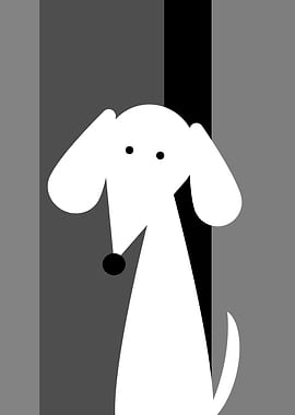 White Dachshund On Gray Black Stripe Background