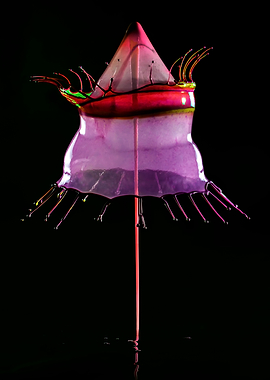 Waterdrops collision form in red and violet