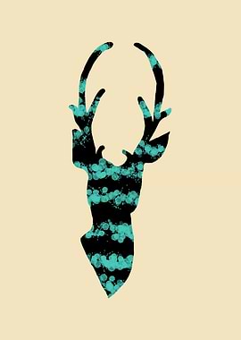 Turquoise Paint Splatter Deer Silhouette