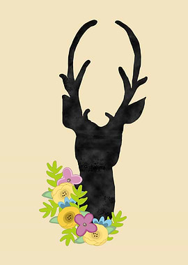 Deer Silhouette Flowers
