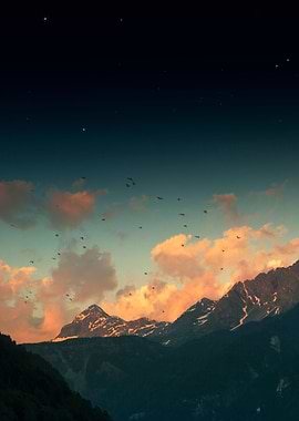 Evening clouds above mountains in the Italian alps