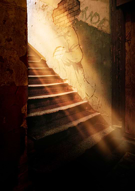 Beams of lights in the old staircase