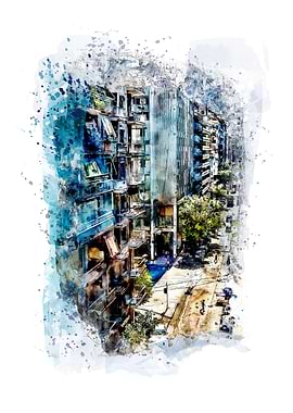 Athens street - watercolor