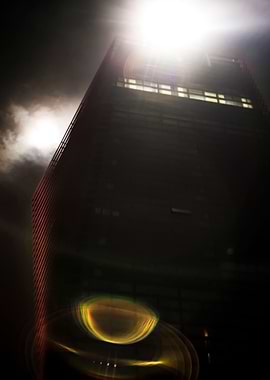 Skyscraper, moon and light