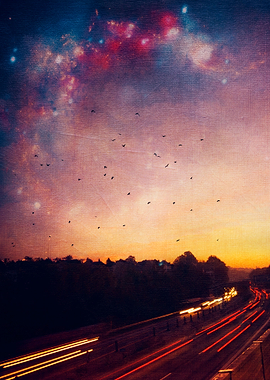 Dreamy Highway - busy autubahn at sunrise