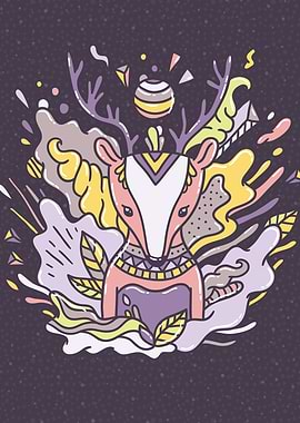 Beautiful cartoon deer with abstract particles.