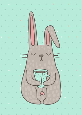 Cute cartoon bunny drinking tea