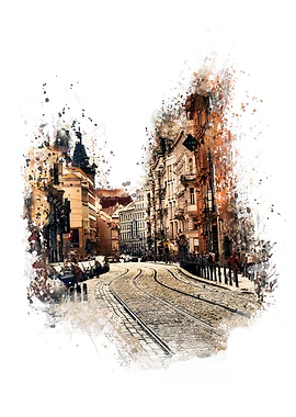 Prague street - watercolor