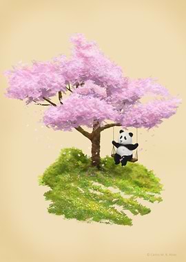 Panda on the tree swing