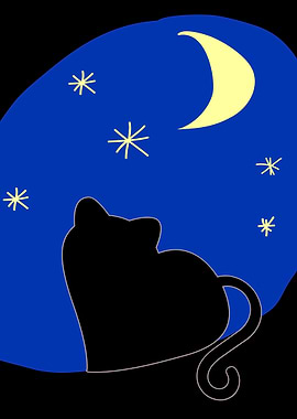 Heart Shaped Cat Staring at the Moon