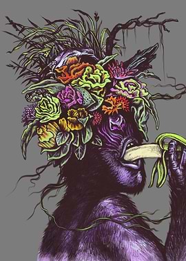Natural Couture!...An ape wearing a fancy organic flora ...