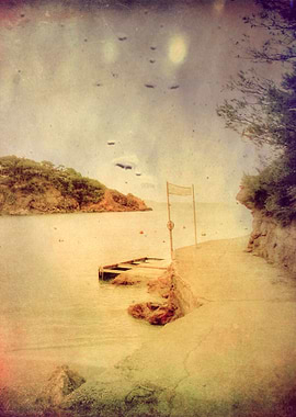 Vintage color photograph of Begur in Spain