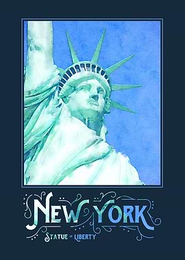 Digital watercolor of the Statue of Liberty in New York ...