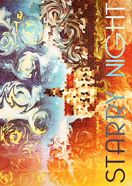 Abstract, mosaic and stained glass-style digital artwor ...