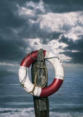 a live-saver knotted to a plank