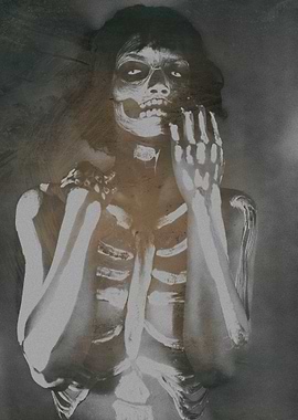 Red Reine as a living skeleton girl.