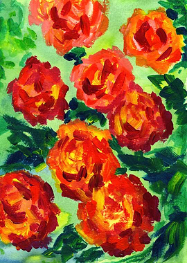 My hand-painted artwork depicting vibrant orange peonie ...
