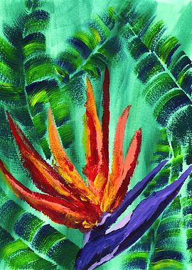Bird of Paradise Crane Flower Acrylic Painting - An acr ...