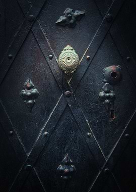 Old ornamented gate with round doorknob