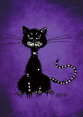 Ragged evil black cat who has already lived eight of it ...