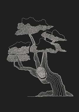 Bonsai drawn of one line. Line begins at the bottom to ...
