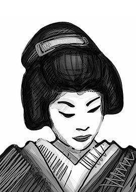 Hand drawn digital illustration or drawing of a japanes ...