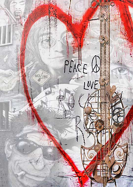 I love RocknRoll - stylised guitar built out of dif ...