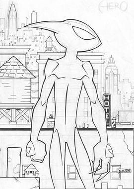 'Hero' - Alien standing in front of a cityscape. Create ...