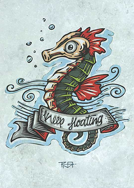 Hand drawn illustration or drawing of a sea horse