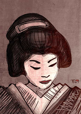 Hand drawn illustration or drawing of a japanese geisha ...