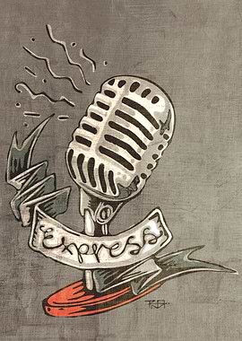 Hand drawn illustration or drawing of a retro microphon ...