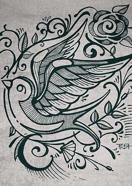 Hand drawn illustration or drawing of a swallw bird and ...