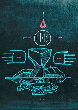 hand drawn illustration or drawing of the Eucharist Rel ...