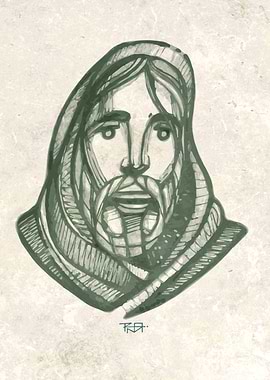 hand drawn illustration or drawing of Jesus Christ face ...