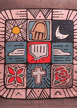 Hand drawn illustration or drawing of a mosaic with rel ...