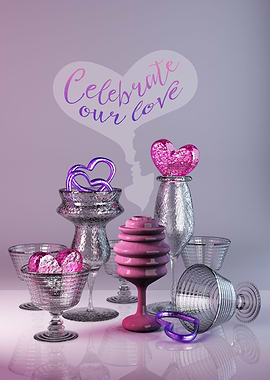 Celebrate Our Love Valentine Hearts Crystal Silver Glas ...