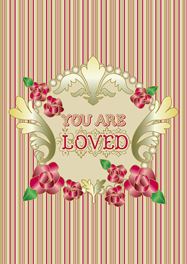 Victorian You are Loved Red Roses Gold Ornaments Pearls ...