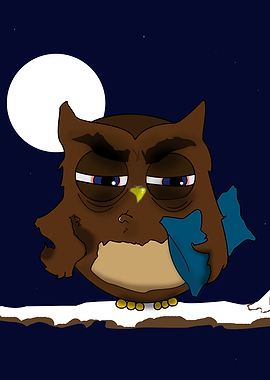 Owl , insomniac angry bird wants to sleep.