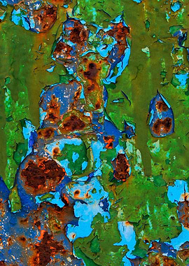Colourful rustic metal with a vivid cracked peeling pai ...