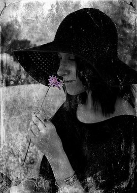 Vintage black and white portrait with just a dash of li ...