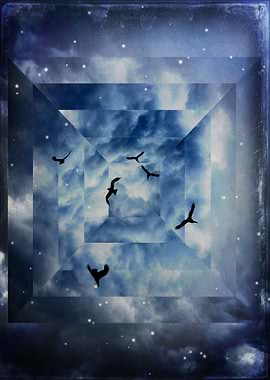 Abstract sky with birds