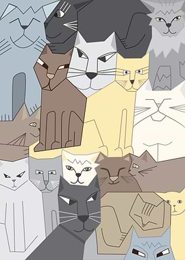Cute Cubist Cat Cluster
