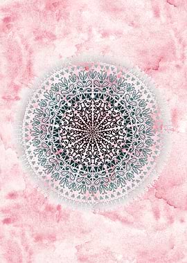 bohemian illustration with a pink watercolor background ...