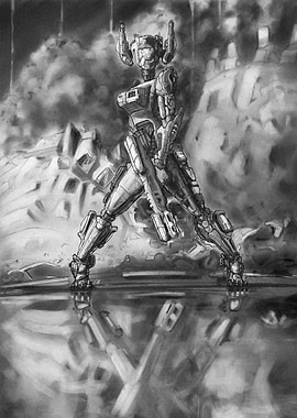 Futuristic robot black & white
