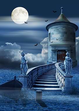A mystical castle in the sea, a mysterious and romantic ...