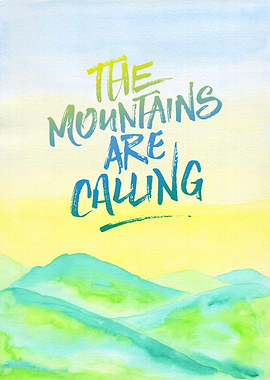 The Mountains Are Calling Yellow Blue Sky Watercolor Pa ...