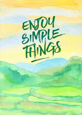 Enjoy Simple Things Rice Paddies Watercolor Painting - ...