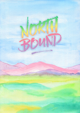 North Bound Pink Purple Mountains Watercolor Painting - ...