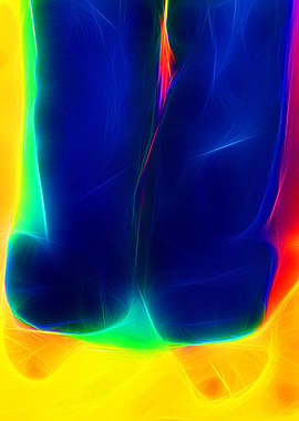 Barefooted feet in blue jeans