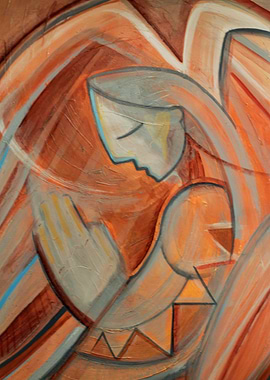 Photograph of a praying angel in an expressionist style ...